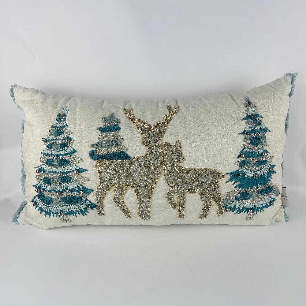34th & Pine Deer and Pine Tree Beaded Accent Pillow 22 x 12"
